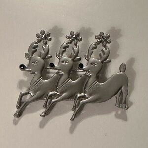 Three Reindeer Christmas Holiday Brooch Pin